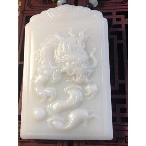 Real hetian white jade handcarved dragon jade pendant necklace unique design jadeite jade necklace men jewelry Chinese zodiac