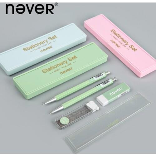 Never Mechanical Pencil Rubber Ruler Combination Kit Gel Pen Mechanical Pencil Pencil Box Primary School High-end Nordic Series