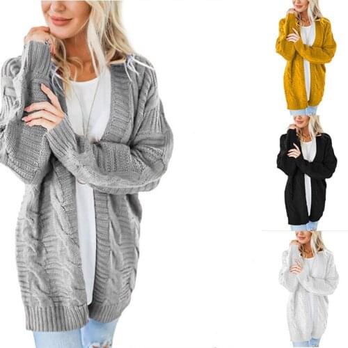 Autumn and Winter Open Front Cardigan Loose Casual Warm Large Size Solid Color Sweater Knitted Long-Sleeved Jacket 2020