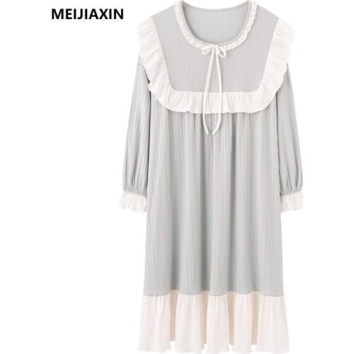 Autumn Women Nightgown Knitted Cotton Nightdress Long Sleeve Casual Soft Sleepwear Loose Plus Size M-3XL Female Sleep Dress