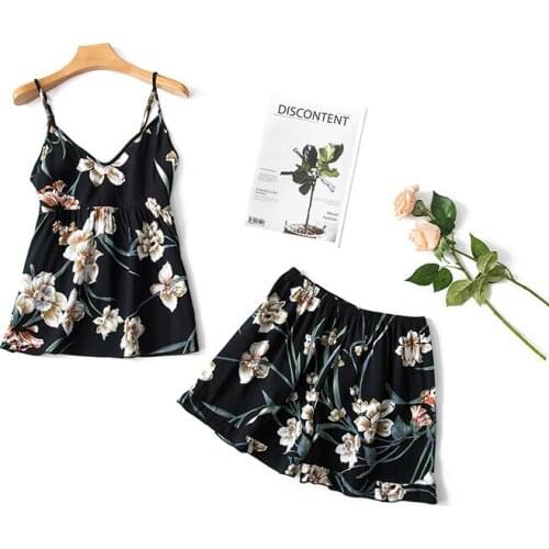 Women pajamas new spaghetti two piece spring and summer sexy ladies cotton silk shorts pajama sets pajamas for women