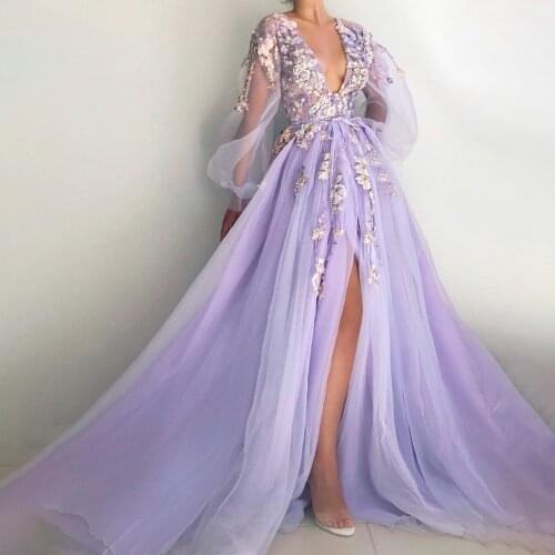Berylove Lavender Appliques Sexy Prom Dresses Tiered Tulle Party Dresses Elegant Long Prom Evening Dresses vestidos de noche