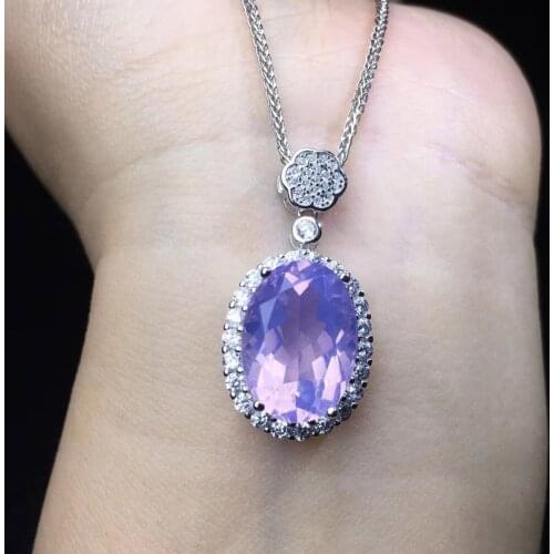 Attractive Oval Shape Rhodium Plated Jewelry Natural Lavender Quartz Pendant For Gfit