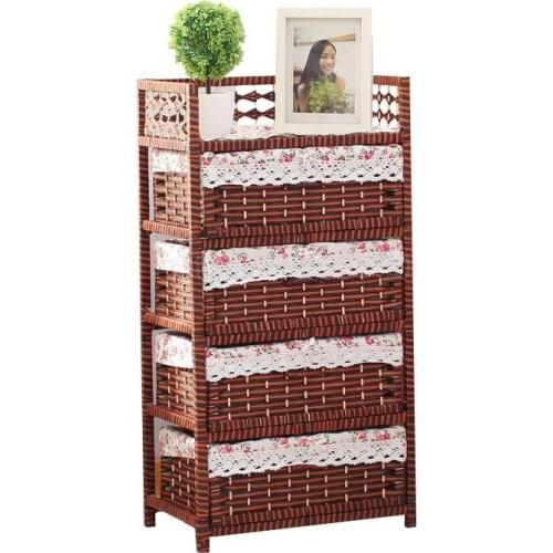 Straw storage cabinet drawer storage cabinet rattan 5 layer bedroom toys finishing children baby wardrobe