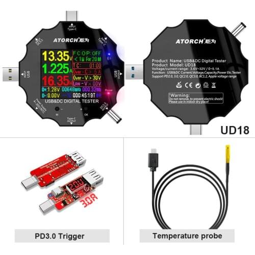 USB3.0 Type-C DC tester 6-Bit High Precision Digital PD 3.0 voltmeter ammeter Display power bank DC5.5 volt Meter E-test App