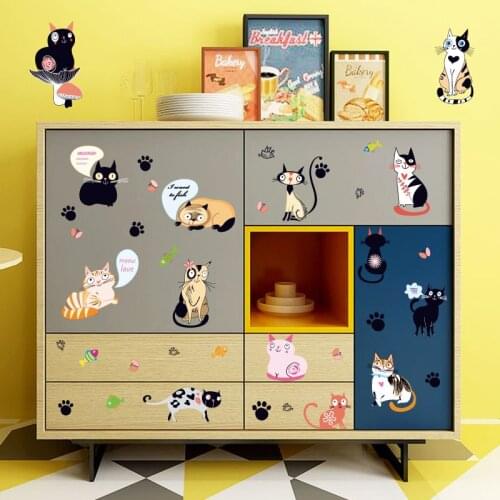 All Kinds of Cute Cats for Bedroom Childrens Room Kindergarten Nursery Wall Diy Decoration Self Adhesive Painting Add Interest