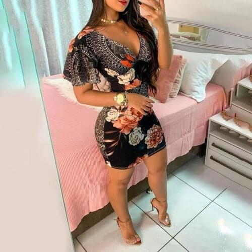 Womens Summer Dress V Neck Short Sleeve Cover The Hips Floral Print High Waist Tulle Sashes Summer Dress Hem Female Mini 2021