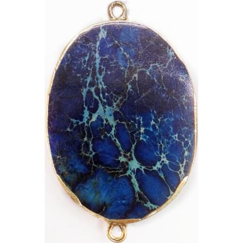 1Pcs Wholesale 48x28x5mm Blue Sea Sediment Jasper & Pyrite Oval Gilt Edge Bracelet Connector Bead DIY Jewelry Accessories S868