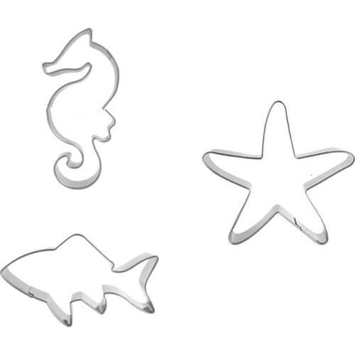 3pcs/set Marine Animals Seahorse Shark Starfish Metal Cookie Cutters Dessert Tools Bakeware Set Biscuit Stamp Stainless Steel