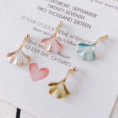 Newest 40pcs 15*22mm Ginkgo Tree Leaf Alloy Charms Gold Tone Plated Drip Oil Enamel Necklace Pendant Earring Floating Charm DIY