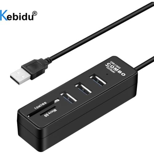 Kebidu USB Hub Adapter 3 Port USB 2.0 To USB 3.0 Splitter With TF SD Card Reader LED Display Up To 480Mbps For PC Computer