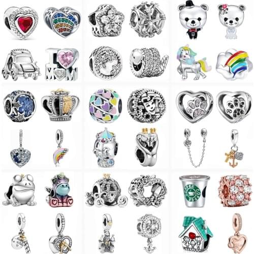 NEW 925 Sterling Silver Bear Flower Rainbow Shine Hollow Beads Fit Original Pandora Charm Bracelet Women Jewelry DIY Gift 2021