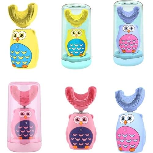 M7DF Kids Electric Ultrasonic Toothbrush U Type USB Silicone Automatic Teeth Cleaner