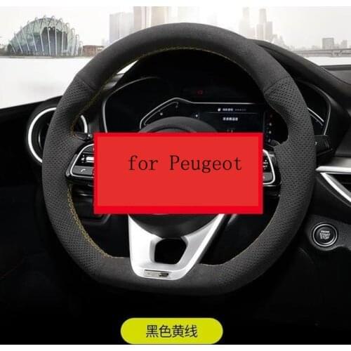 DIY Hand-Stitched Leather Suede Car Steering Wheel Cover for Peugeot 508L 4008 5008 408 308 2008 Interior Accessories