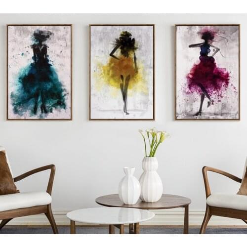 Elegant Poetry Dancing Skirt Girl Watercolor Abstract Canvas Painting Posters and Prints Wall Art Picture for Living Room Decor