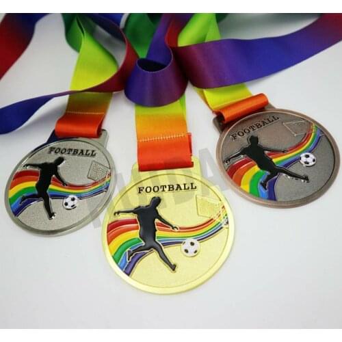 Dia 70MM Football Medals with Ribbon 1Set Contain 1pcs Gold Color and 1pcs Silver Color , 1pcs Copper Soccer Medal