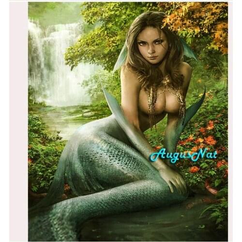 Mermaid diamond painting cross stitch sea world wall art picture fish girl diamond dot decal diamond stickers scenery needlework