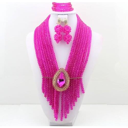 Captivating harming Fuchsia Pink Nigerian Wedding Jewelry Set Indian Bride Gift Costume Jewelry Set Hot Free Shipping W8718