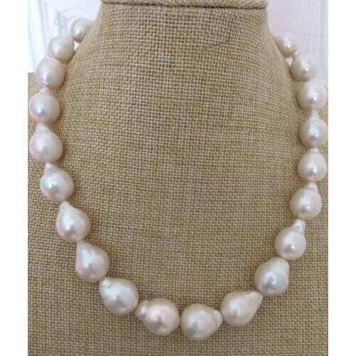 HUGE 14-15MM SOUTH SEA BAROQUE WHITE PEARL NECKLACE 18INCH >>>women jewerly