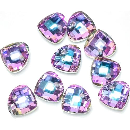 40 Styles 10 PCs Glass AB Rainbow Color Aurora Borealis Charms Pendant For Jewelry Making 14/17/18/20mm Heart Purple & Blue