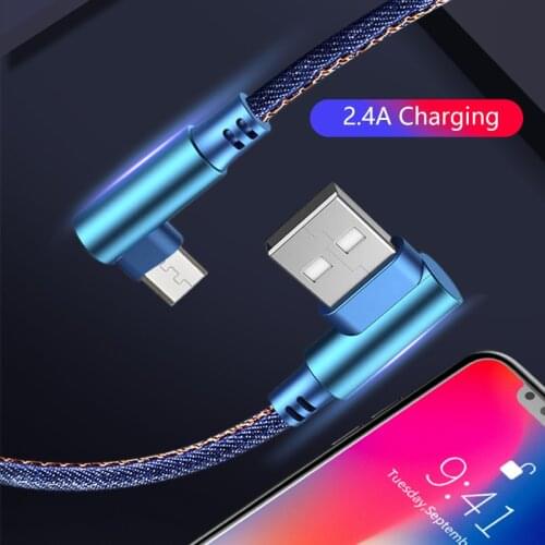 Right-angle Elbow Mobile Phone Data Cable 5V2.4A Fast Charging Wire New Arrivals High Quality Red Blue Black Cord 1m 2m