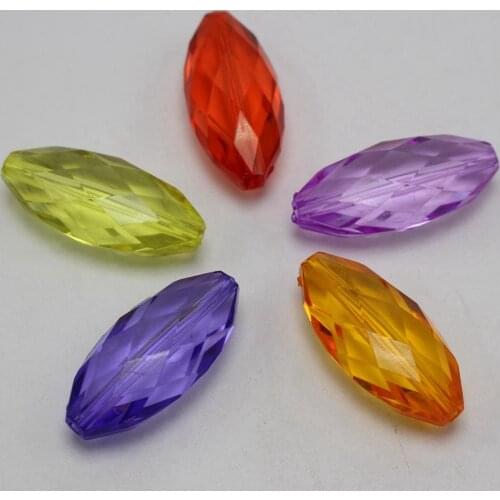30 Mixed Colour Transparent Acrylic Faceted Flat Oval Tube Beads 30X13mm
