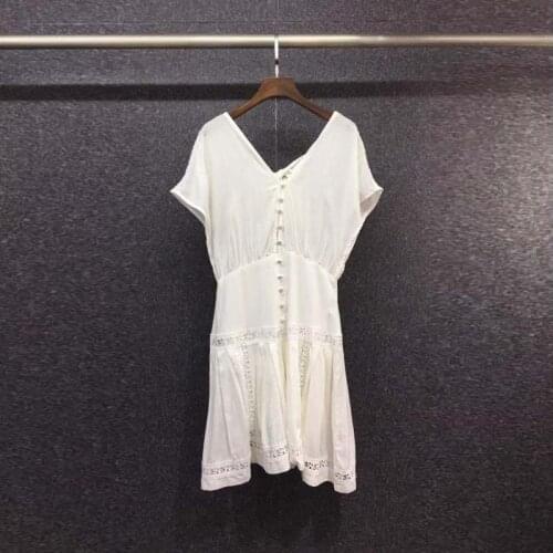 Sexy V-Neck Dress 2021 Summer Casual Party Club Women Hollow Out Embroidery Back Bow Deco Short Sleeve Casual A-Line Dress Mini