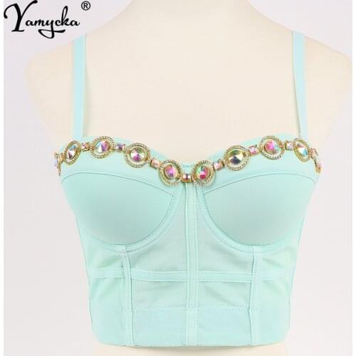 Sexy Solid Rhinestone corset crop top women summer halter bustier tank y2k top push up bra party clubwear Cropped womens tops