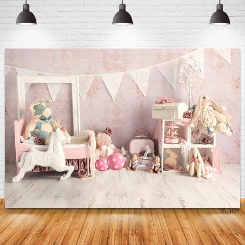 Pink Wall Wooden Floor Bear Decoration Banner Poster Backdrops Vinyl Background For Newborn Baby Shower Family Party Photography