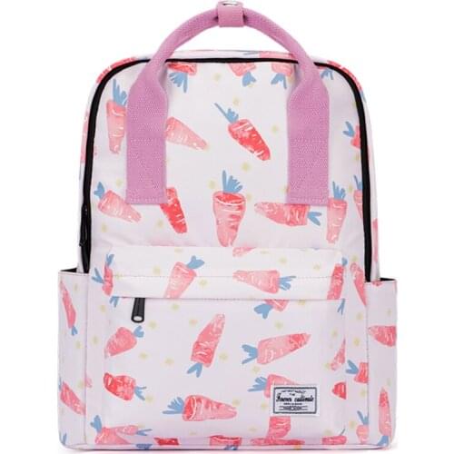 Preepy Waterproof Woman School Backpack for Girl 2019 Premium Canvas Carrot Printed Bookbag Travel Lightweight Laptop Back Bag