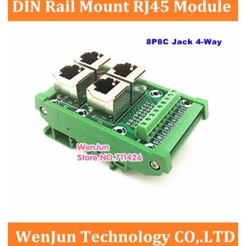 High Quality DIN Rail Mount RJ45 Module,RJ45 8P8C Jack 4-Way Buss Breakout Board Terminal Block Connector 1pcs/lot