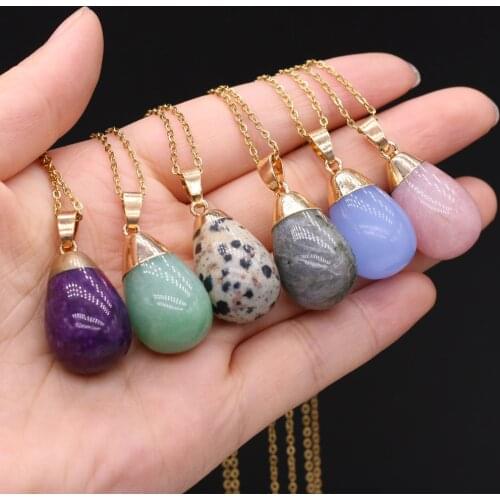 Natural Rose Pink Quartz Pendant Necklace Simple Gold Color Chain Crystal Agates Charms Necklaces for Women Fashion Jewelry Gift