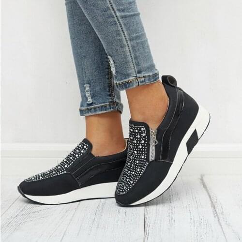 Sneakers Women High Black White Pink Women Sneakers For Women Outdoor Sports New Rhinestone Female Sneaker