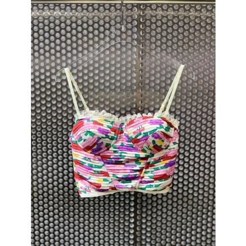 Fashion 2021 Summer Women Flower Prints Lace Strapless Vest Female Luxury Tank Tops Camis Ddxgz2 3.30