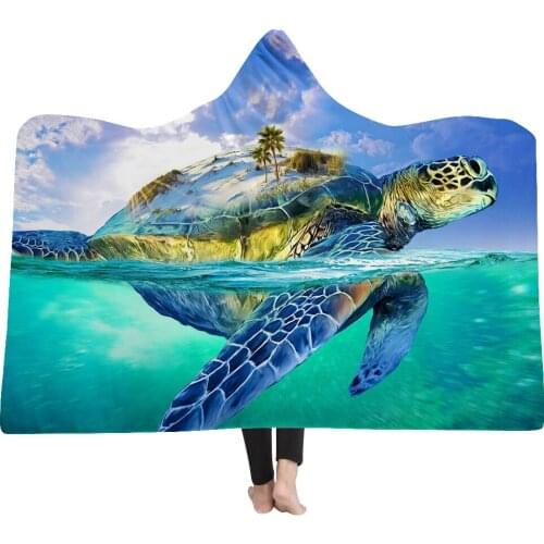 Sea Turtle Hooded Blanket for Adults Kid Warm Wearable Fleece Woman Throw Blankets Microfiber Cloak Thick Blanket Mediterranean