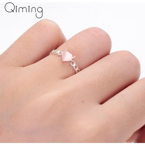 Pink Cat Eye Stone Fox Heart Love Ring Women Ethnic Cute Animal Wedding Jewelry Cute Animal Adjustable fashion Rings Gift