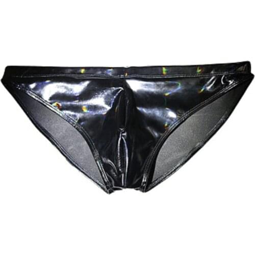 S-XXL Plus Size Undershort Sexy Men Briefs Package Buttocks Bright Underclothes PVC Latex Ammonia Man U Convex Design Underpants
