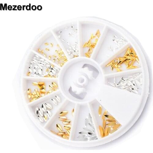 1 Box Gold Silver Rivet Metal Nail Studs Starlight V-shaped Arrow Flakies 3D Manicure Nail Art Decoration Accessory In Wheel