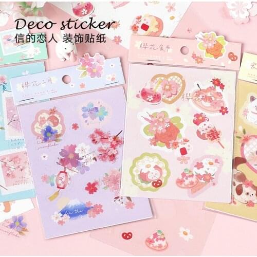 1 Sheet Sakura and Animals Paper Decorative Stickers Stick Label