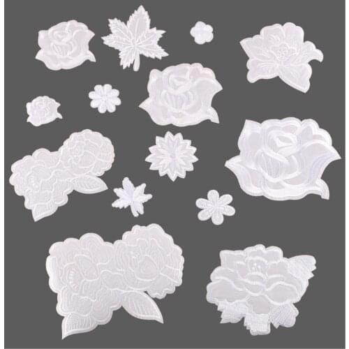 1 PCS White Flowers Parches Embroidered Iron on Patches for Clothing DIY Motif Stripes Clothes Stickers Custom Badges