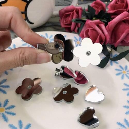 1Pc Korea Summer Baby Girls Sweet Mirror Flower Hairpin Duckbill Clip Student Wild Babys Temperament New Heart Hair Accessories