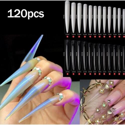 XXL STILETTO Half Cover Extra Long Nail Tip 120Pcs/24Pcs Extra Long Stiletto Sharp Ending Half Cover French Salon False Tip