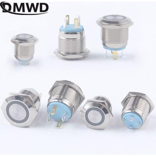 16mm 19mm Push Button Switches Ring Illumination Flat Switch Momentary LED Lamp 4 pins Metal Push Button 12V24V5V