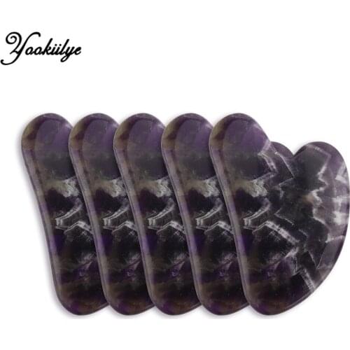 5pcs Natural Amethyst Jade Massager Guasha Board Scraper Purple Crystal Face Lift Massager GuaSha Scraping Massage Anti-wrinkle