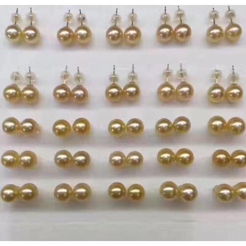 922 Fine Jewelry Pure 18 K Yellow Gold Natural Fresh water Pearl 7-8mm Golden Round Pearl Earrings for Women Fine Pearl Earrings