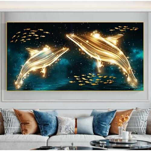 Abstract Goldfish Dolphin Canvas Painting Marine Animal Posters and Prints Wall Pictures Modern Living Room Home Decoration