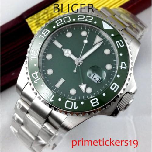 Automatic mens watch 40mm green no logo dial date GMT sapphire glass green ceramic bezel PA295AU