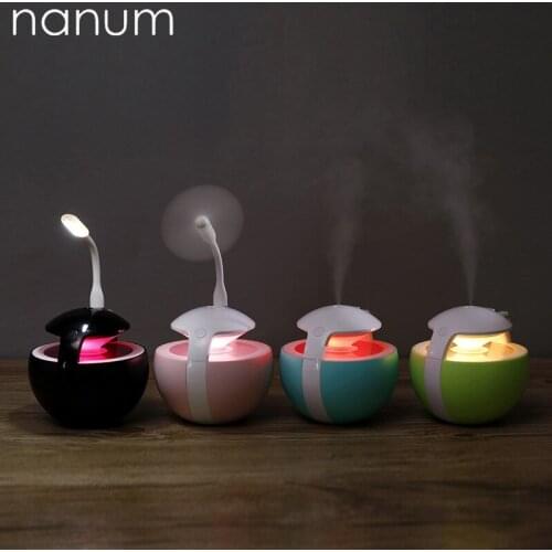 Car air freshener 3 in 1 Night Elf Humidifier Ultrasonic Diffuser USB Fan LED Light Mini Humidifiers Air Purifier Mist Maker