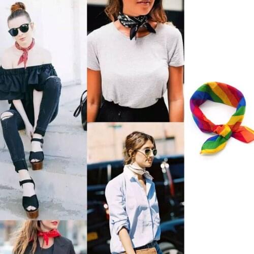 Festival Rainbow Colorful Seven Stripes 55x55CM Unisex Cotton Pocket Square Scarf Headband Bandana Gay Parade Wristband Tie