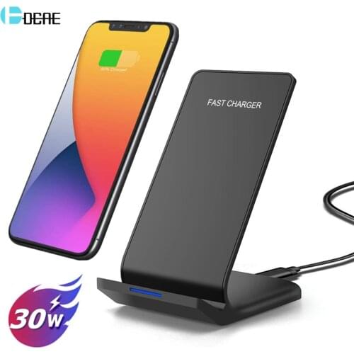 30W Qi Wireless Charger Stand For iPhone 12 11 Pro Max XS XR X 8 Induction Fast Charging Dock Station for Samsung S21 S20 S10 S9